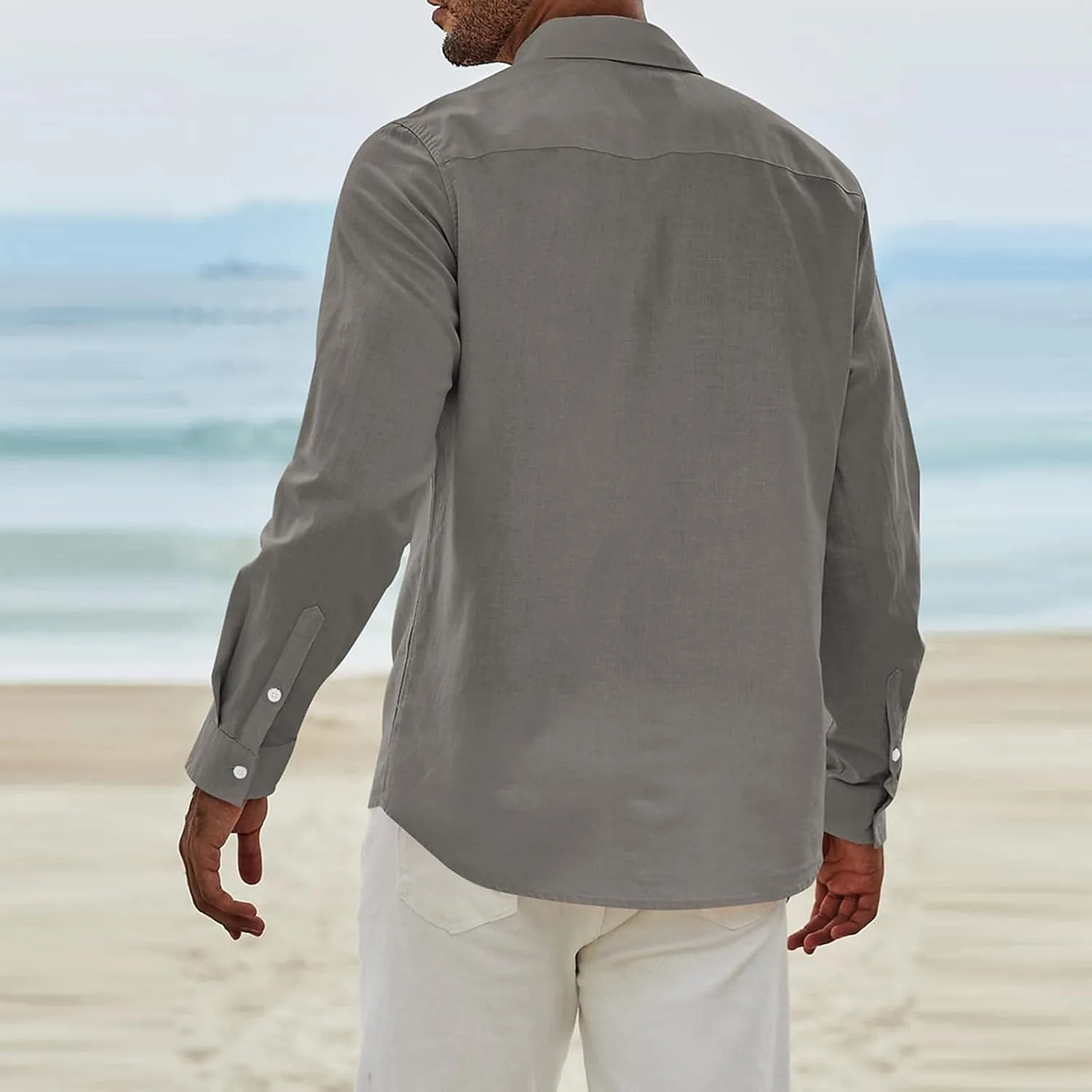 Mens Long Sleeve Dress Shirts Business Casual Button Down Regular Fit Vacation Beach Wedding Shirts with Pocket