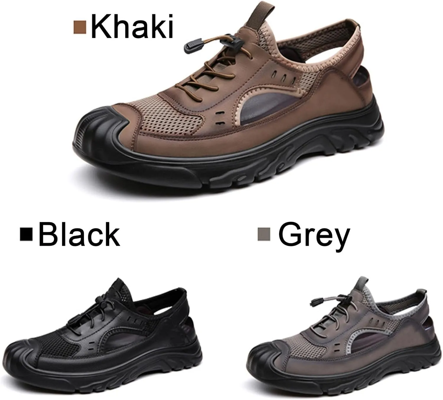 Men's Mesh Sport Sandals, Breathable Adjustable Lace Up Men's Closed Toe Summer Shoes Casual Lightweight Hiking Work Driving Sandals