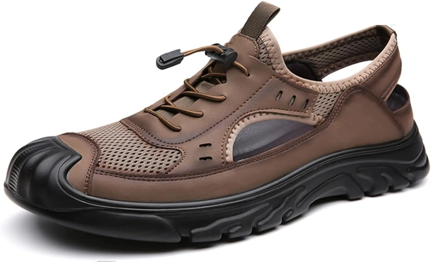 Men's Mesh Sport Sandals, Breathable Adjustable Lace Up Men's Closed Toe Summer Shoes Casual Lightweight Hiking Work Driving Sandals