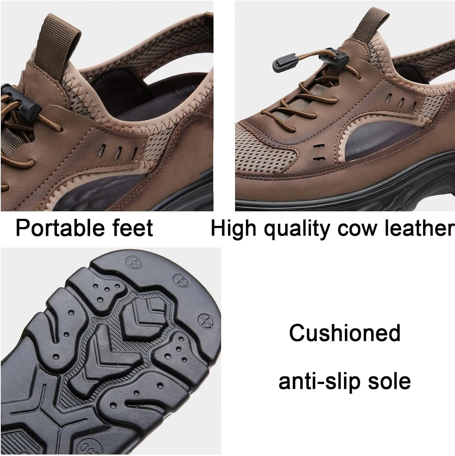 Men's Mesh Sport Sandals, Breathable Adjustable Lace Up Men's Closed Toe Summer Shoes Casual Lightweight Hiking Work Driving Sandals