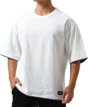 Mens Oversize Loose Hip-hop Shirts Plus Size Shirts Half Sleeve Workout Gym Sweatshirts for Men T83