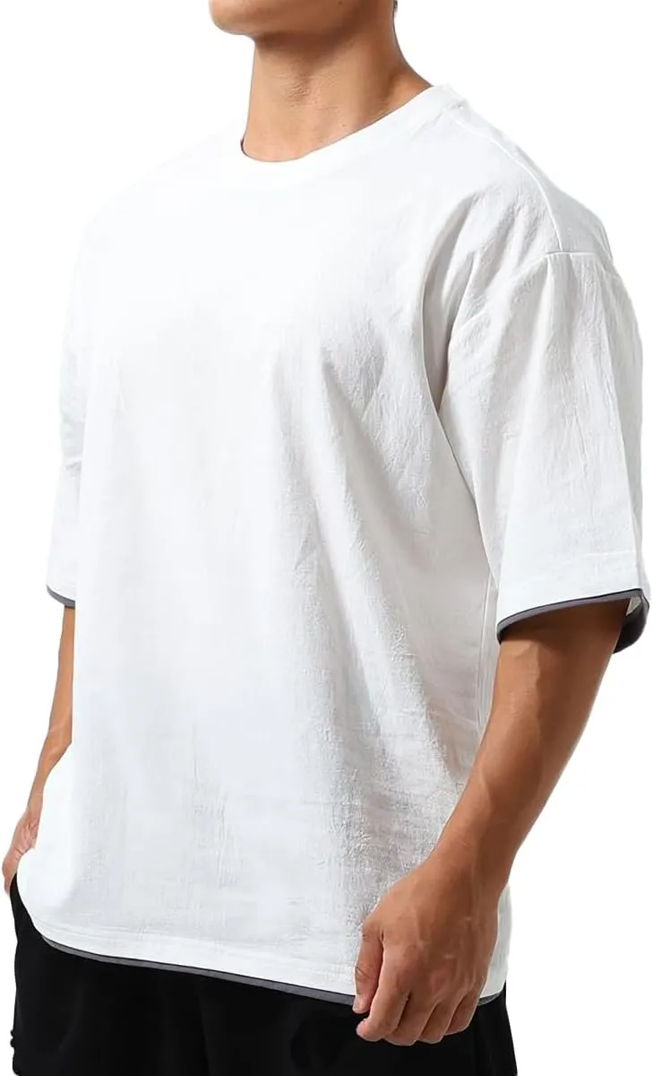 Mens Oversize Loose Hip-hop Shirts Plus Size Shirts Half Sleeve Workout Gym Sweatshirts for Men T83