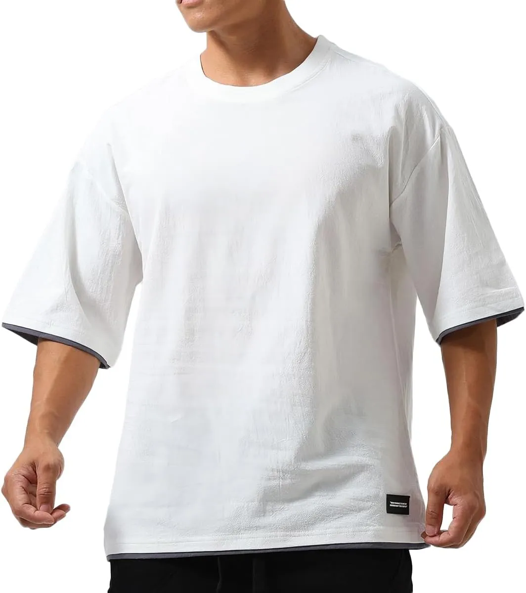 Mens Oversize Loose Hip-hop Shirts Plus Size Shirts Half Sleeve Workout Gym Sweatshirts for Men T83