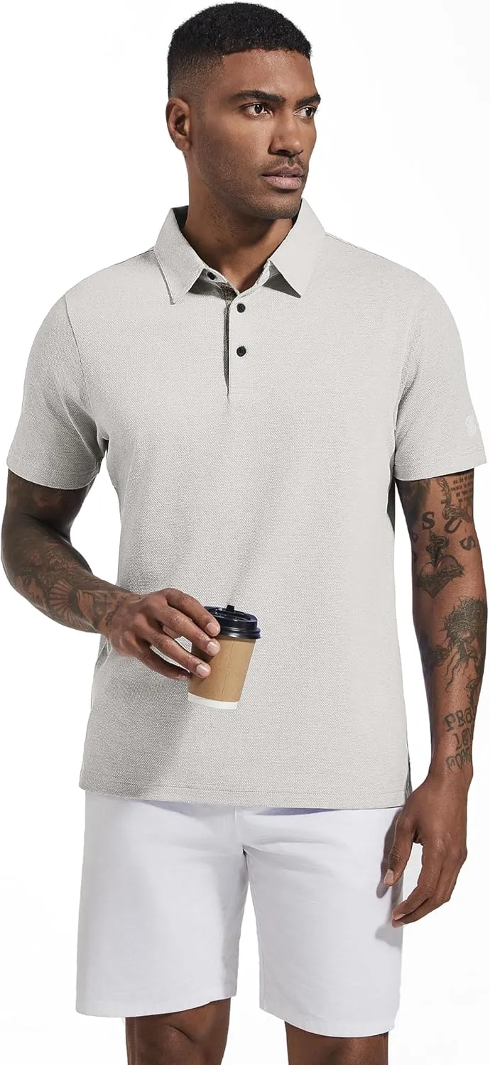 Men's Polo Shirts Short Sleeve Cotton Blend Moisture Wicking Dry Fit Performance Collared Golf Shirts for Men
