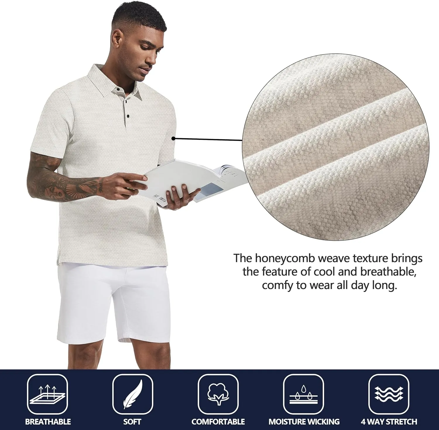 Men's Polo Shirts Short Sleeve Cotton Blend Moisture Wicking Dry Fit Performance Collared Golf Shirts for Men