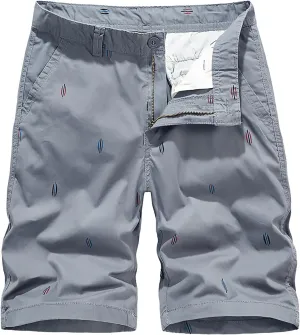 Mens Print Cargo Shorts Flat Front Twill Slim Fit Work Shorts with Multi Pockets Summer Outdoor Lightweight Hiking Shorts