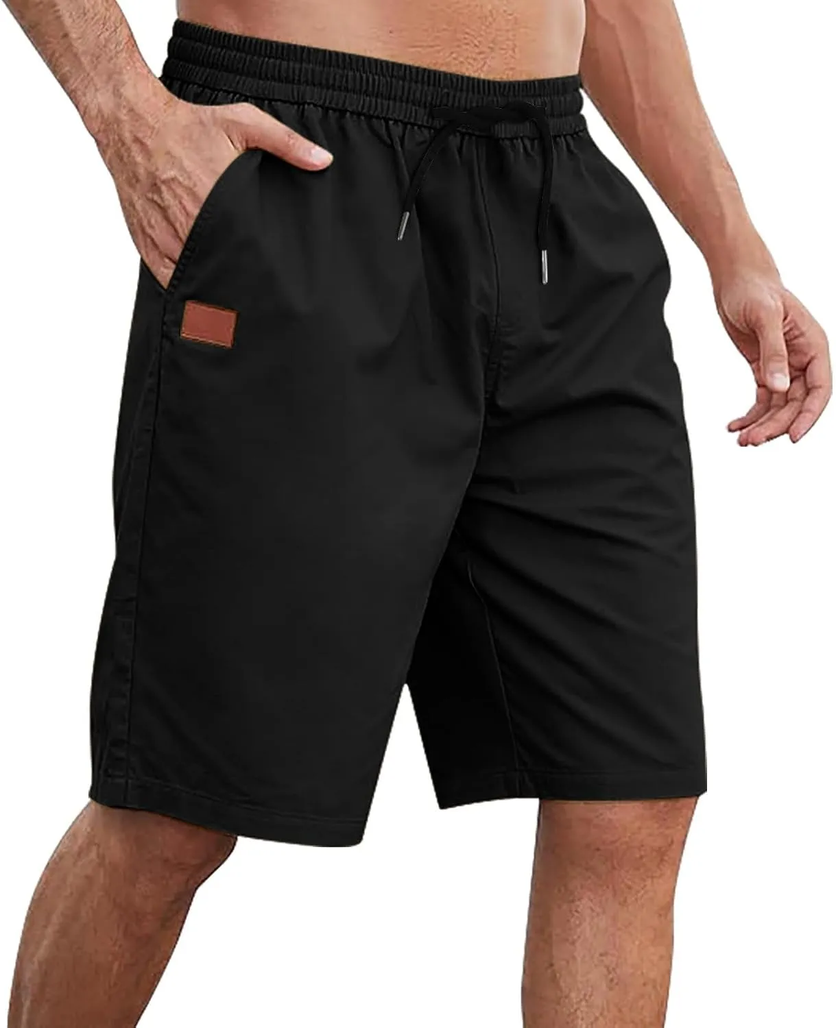 Mens Shorts 7 Inch, Mens Casual Shorts - Cotton Drawstring Summer Beach Stretch Twill Chino Golf Shorts with Pockets