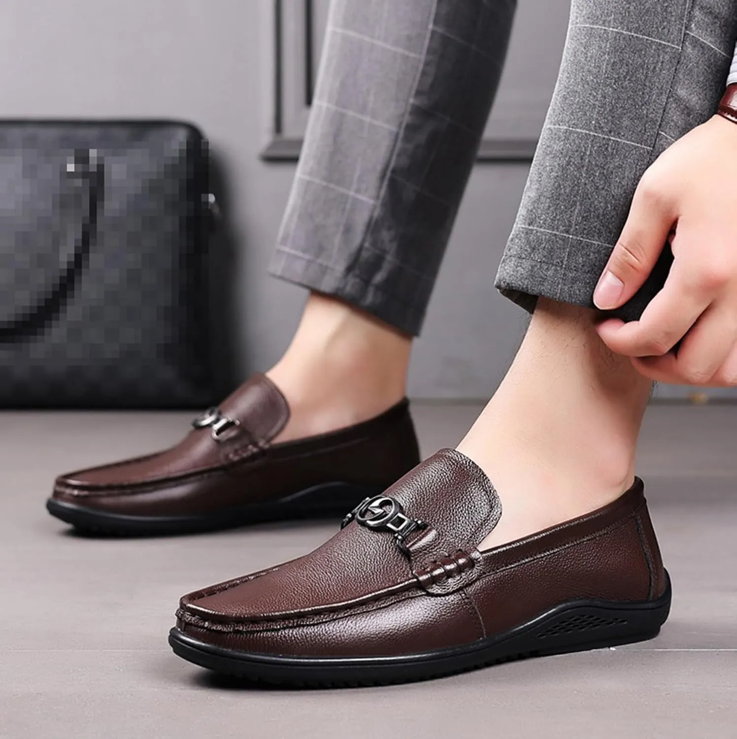 Men's Slip-On Loafers Formal Dress Shoes Chain Non-Slip Comfy Business Shoes Classic Boat Shoes