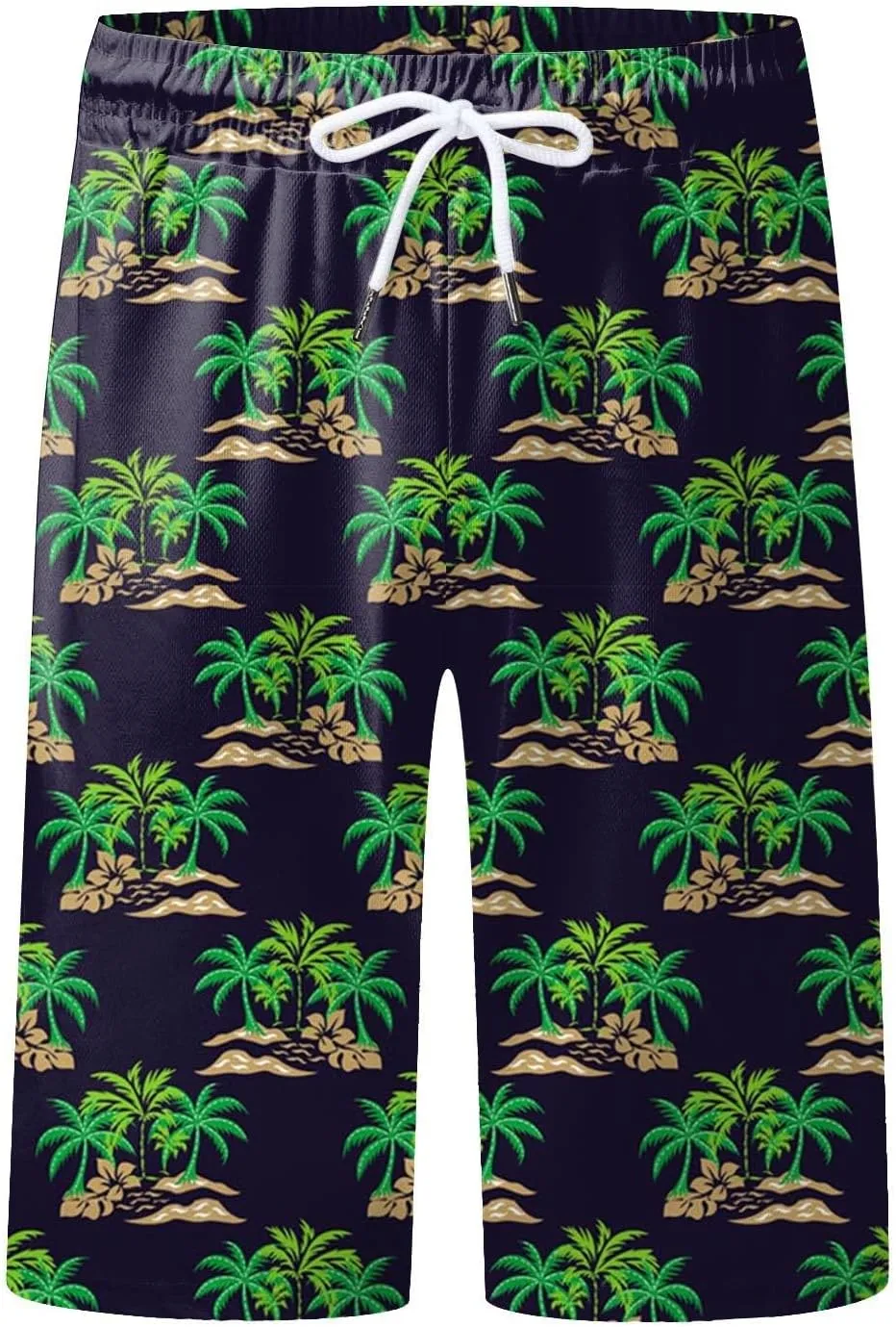 Mens Summer Print Beach Shorts Casual Elastic Waist Drawstring Fashion Beach Shorts Loose Fit Bermuda Shorts with Pockets