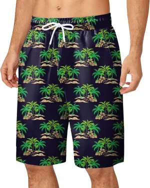 Mens Summer Print Beach Shorts Casual Elastic Waist Drawstring Fashion Beach Shorts Loose Fit Bermuda Shorts with Pockets