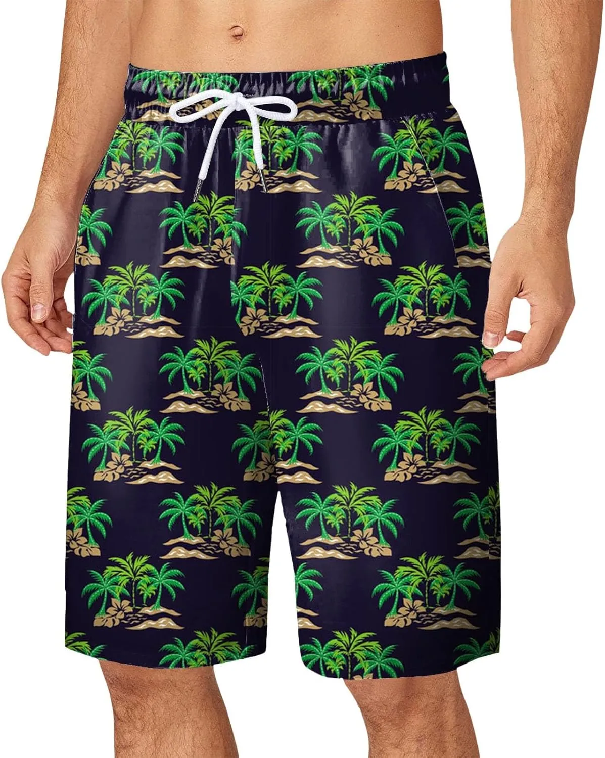 Mens Summer Print Beach Shorts Casual Elastic Waist Drawstring Fashion Beach Shorts Loose Fit Bermuda Shorts with Pockets