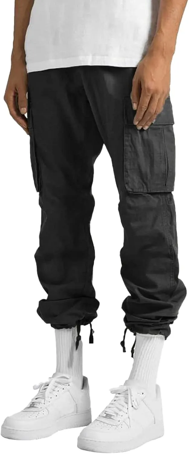 Mens Sweatpants with Pockets Big and Tall Fit Fashion Solid Color Elastic Waist Long Pants Outdoor Camping Streetwear