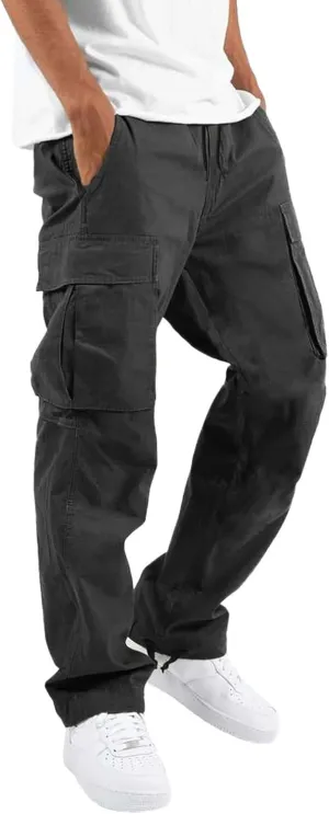 Mens Sweatpants with Pockets Big and Tall Fit Fashion Solid Color Elastic Waist Long Pants Outdoor Camping Streetwear