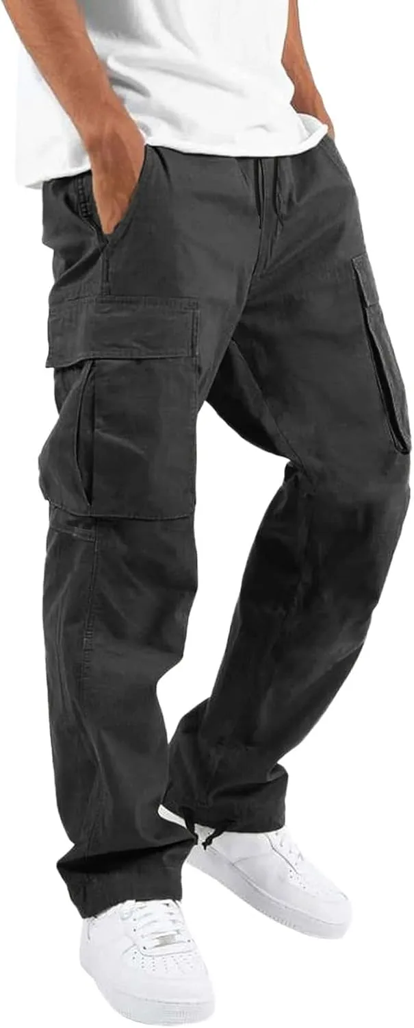 Mens Sweatpants with Pockets Big and Tall Fit Fashion Solid Color Elastic Waist Long Pants Outdoor Camping Streetwear