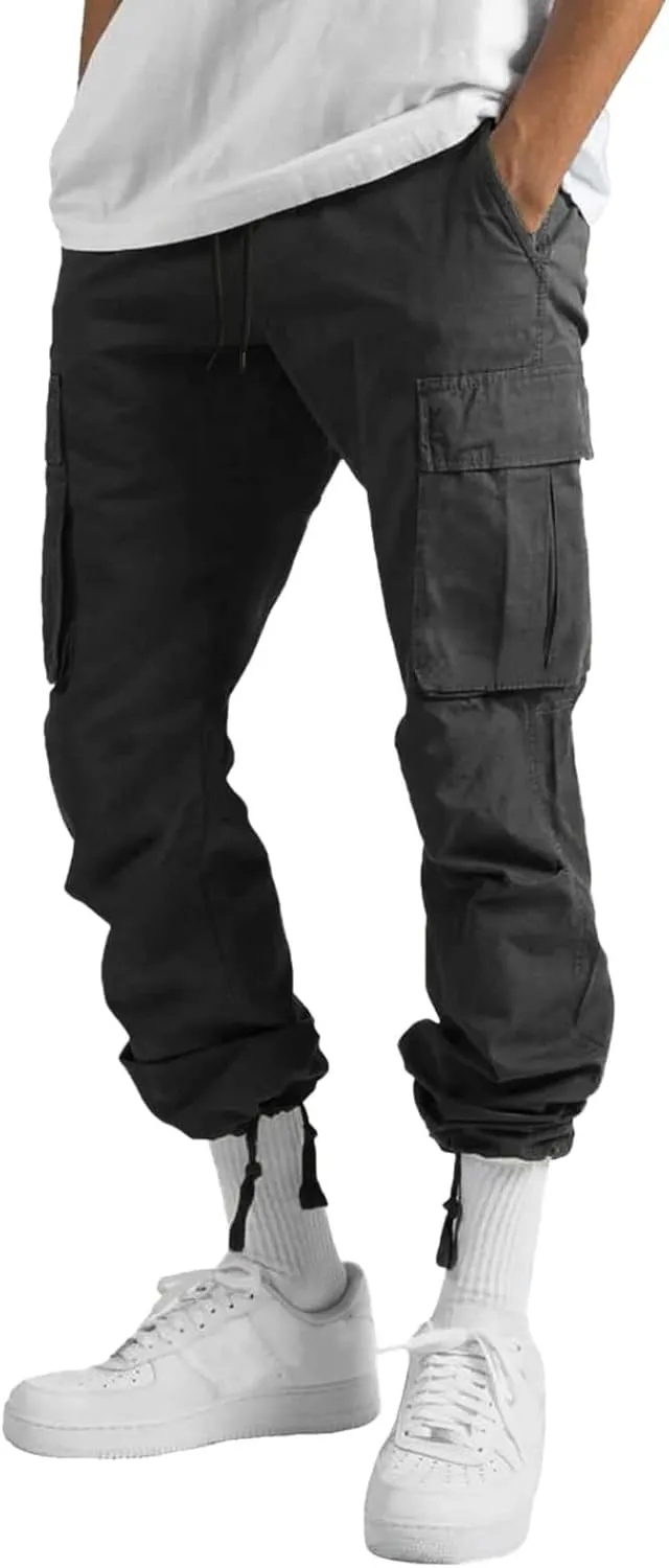 Mens Sweatpants with Pockets Big and Tall Fit Fashion Solid Color Elastic Waist Long Pants Outdoor Camping Streetwear