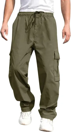 Mens Sweatpants with Pockets Big and Tall Long Pants Trousers Men's Cargo Sweatpants Adjustable Bungee Cord Open Bottom
