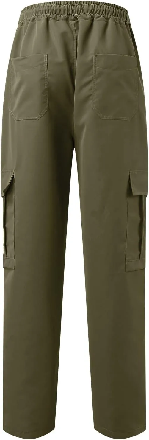 Mens Sweatpants with Pockets Big and Tall Long Pants Trousers Men's Cargo Sweatpants Adjustable Bungee Cord Open Bottom