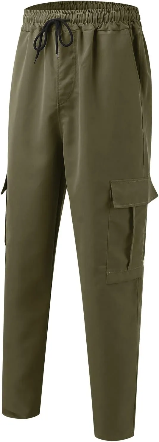 Mens Sweatpants with Pockets Big and Tall Long Pants Trousers Men's Cargo Sweatpants Adjustable Bungee Cord Open Bottom