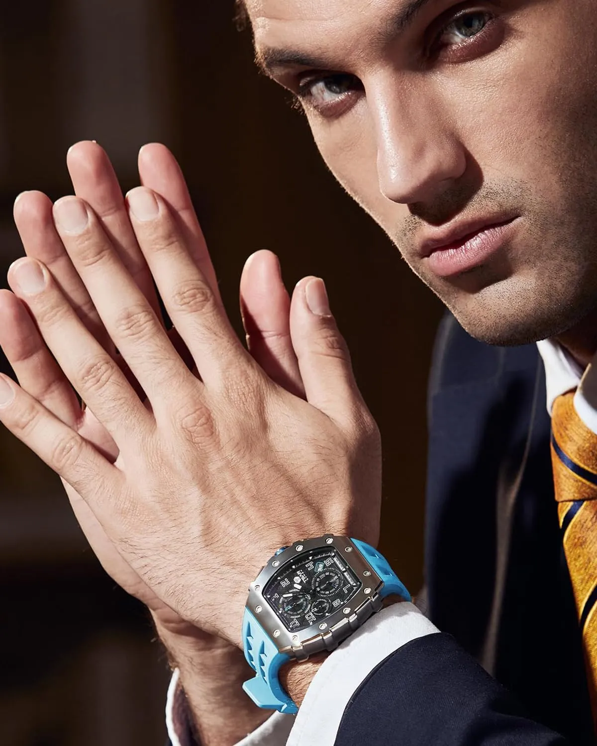Mens Watches Luxury Tonneau Watches for Men Waterproof 50M Analog Replica Watch Chronograph Calendar Date Mens Dress Business Work Watch Diver Large Square Face Wristwatch