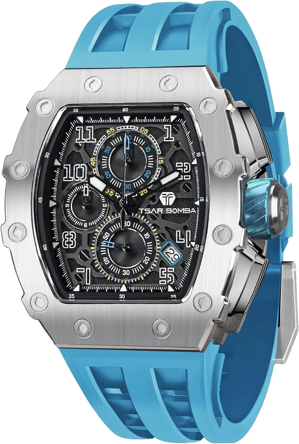 Mens Watches Luxury Tonneau Watches for Men Waterproof 50M Analog Replica Watch Chronograph Calendar Date Mens Dress Business Work Watch Diver Large Square Face Wristwatch