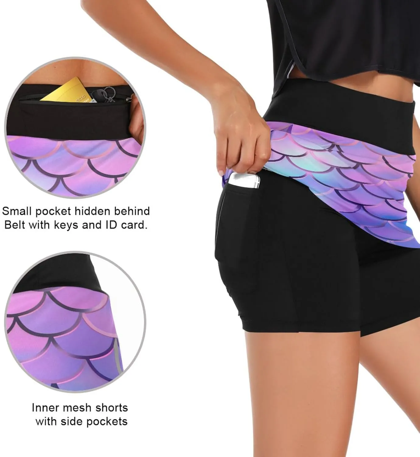 Mermaid Scale Women's Tennis Skirt with Pocket High Waisted Golf Athletic Activewear Skorts