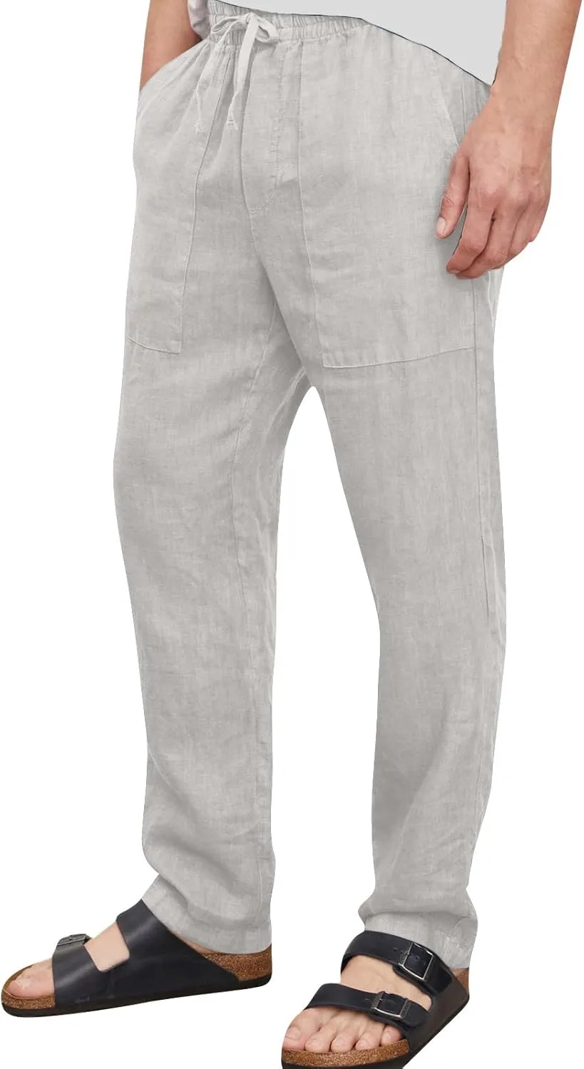 midelxp Straight Leg Linen Pants Men Summer Drawstring Elastic Waist Palazzo Pants with Pockets 2025 Loose Casual Beach Pants