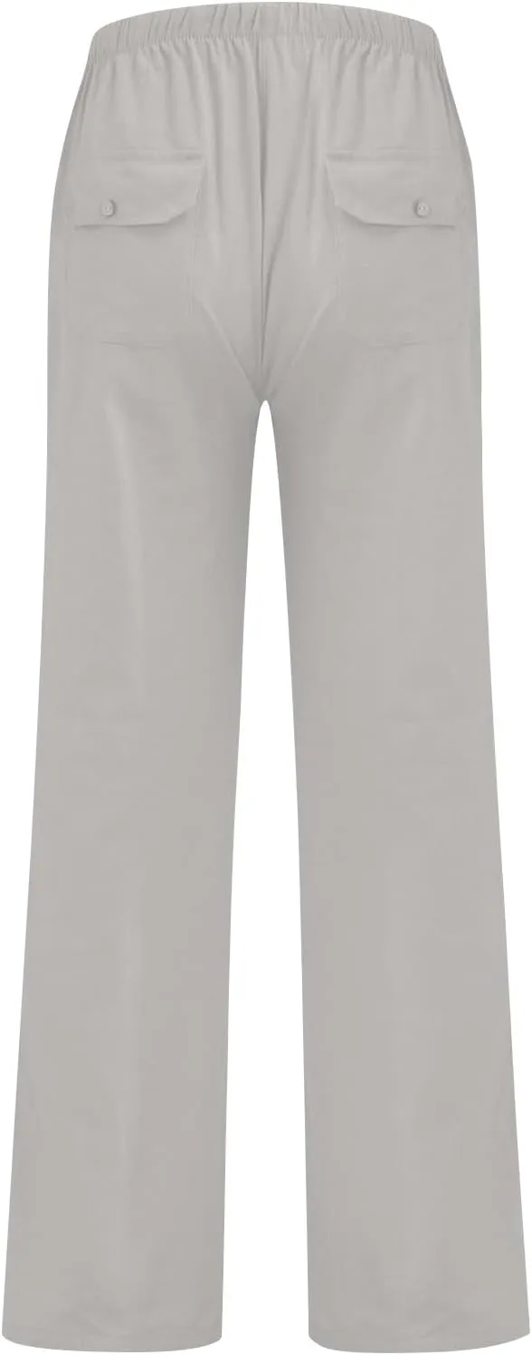 midelxp Straight Leg Linen Pants Men Summer Drawstring Elastic Waist Palazzo Pants with Pockets 2025 Loose Casual Beach Pants