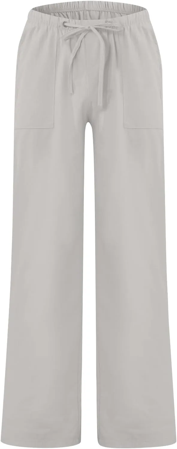 midelxp Straight Leg Linen Pants Men Summer Drawstring Elastic Waist Palazzo Pants with Pockets 2025 Loose Casual Beach Pants
