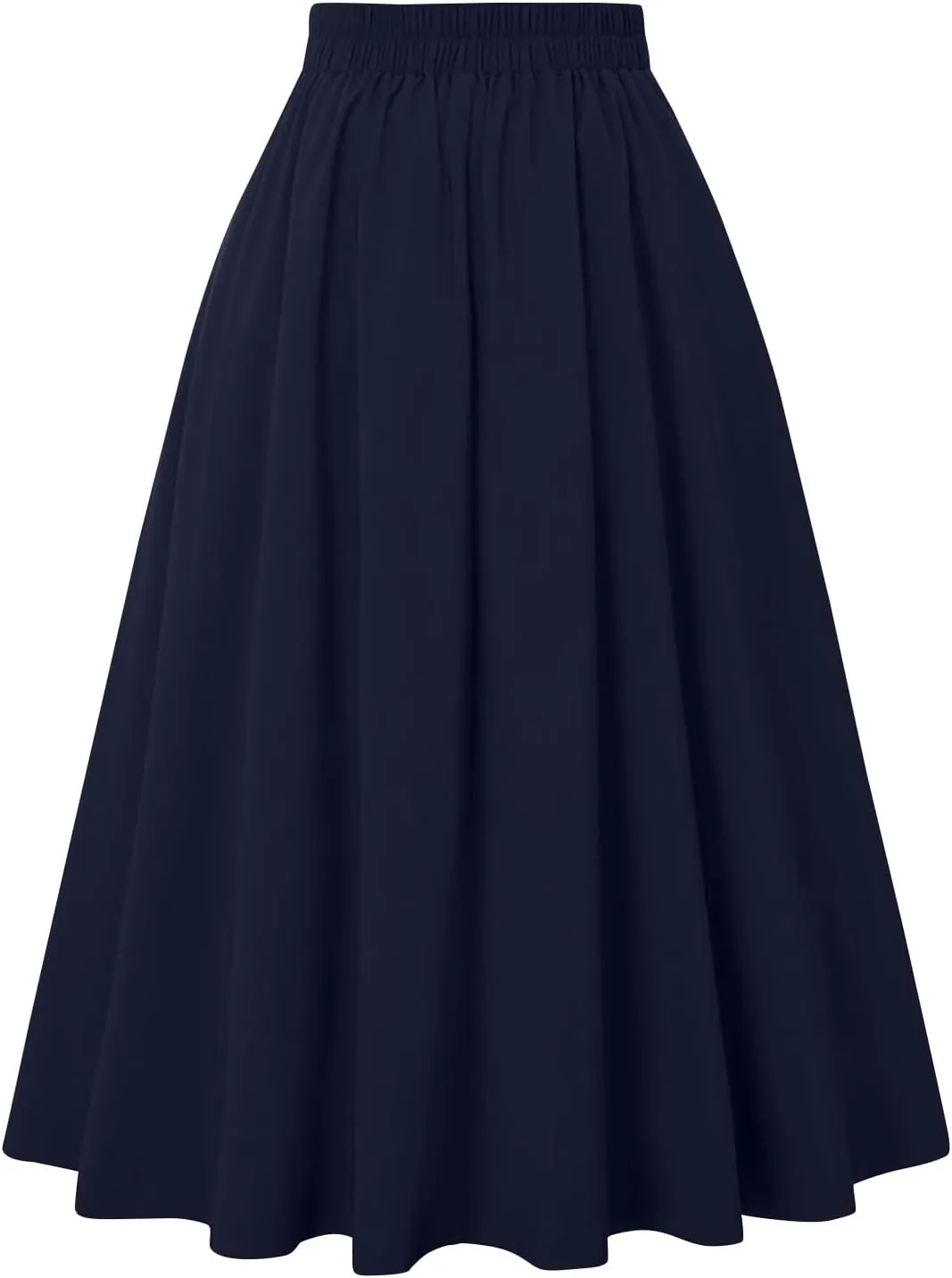 Midi Skirts for Women Elegant Vintage Button Elastic High Waisted Skirts Dressy Casual Pleated A Line Work Skirts