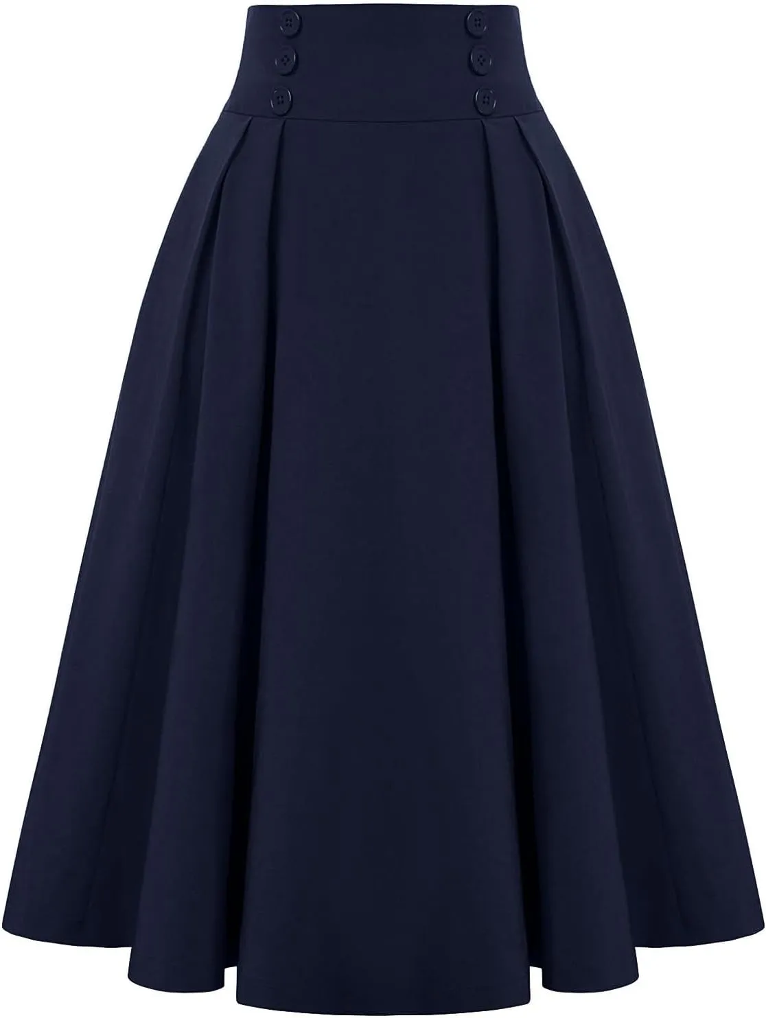 Midi Skirts for Women Elegant Vintage Button Elastic High Waisted Skirts Dressy Casual Pleated A Line Work Skirts