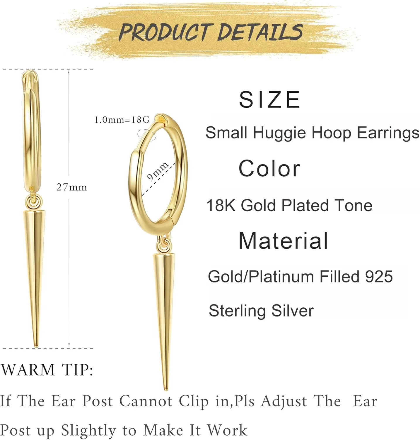MILACOLATO 925 Sterling Silver Hoop Earrings for Women 18K Gold Silver Plated Drop Dangle Hoop Earrings with Charms Cross Spike Moon Star Paperclip Link Statement Earrings Convertible Link Huggie Earrings Hypoallergenic