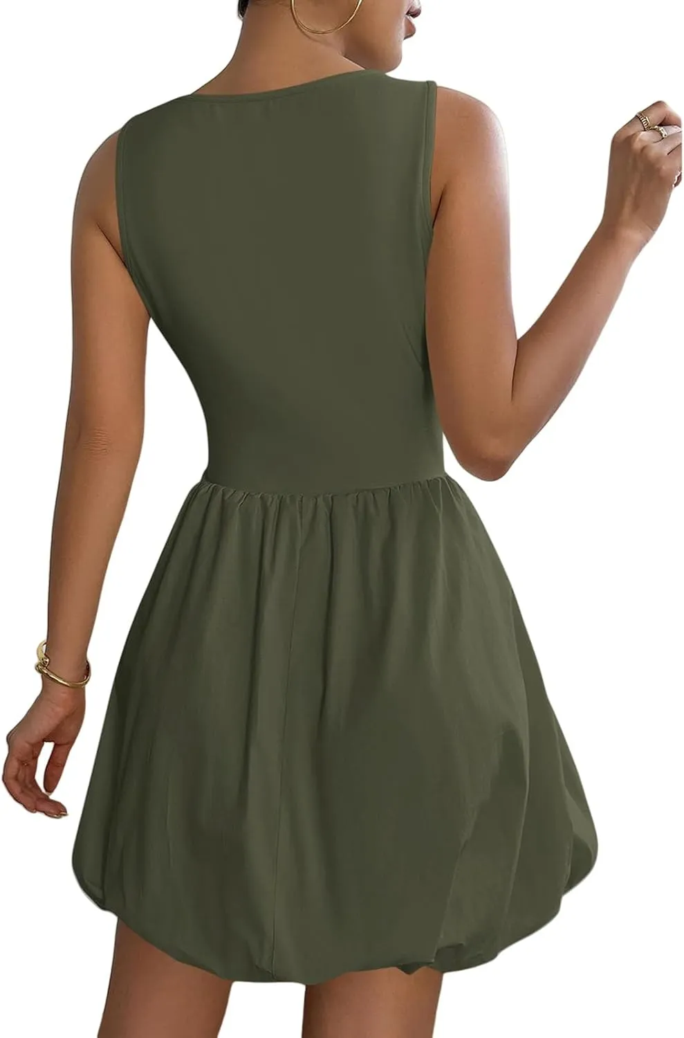 Mini Dress for Women Bubble Sundress Sleeveless Ruffle Hem Dresses High Waist Solid Color Tank Mini Dresses 2025