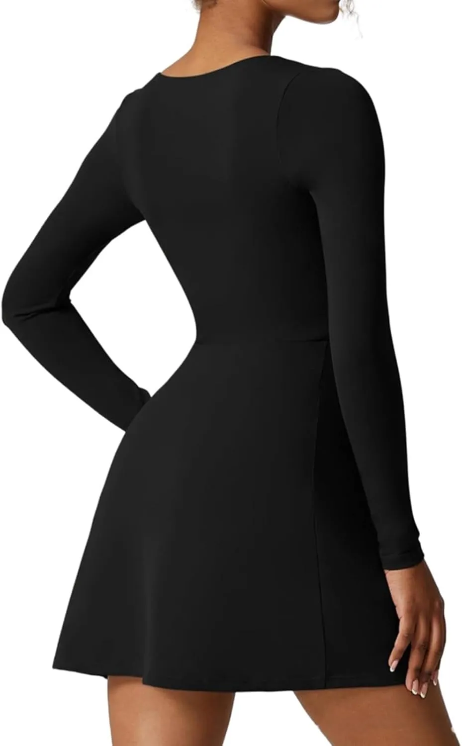 Mini Dresses for Women Square Neck Ruffle Hem Long Sleeve Dress Trendy Solid Color Tie Waisted Club Party Dress