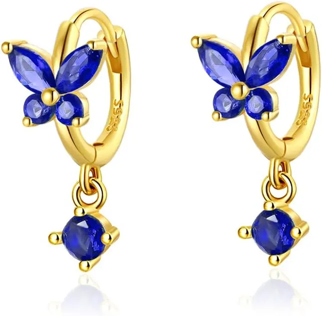 Mini Huggie Hoop Earrings With Dangle Charm 925 Sterling Silver Gold Tiny Small Cz Cubic Zirconia Butterfly Flower Dangling Hoop Earrings