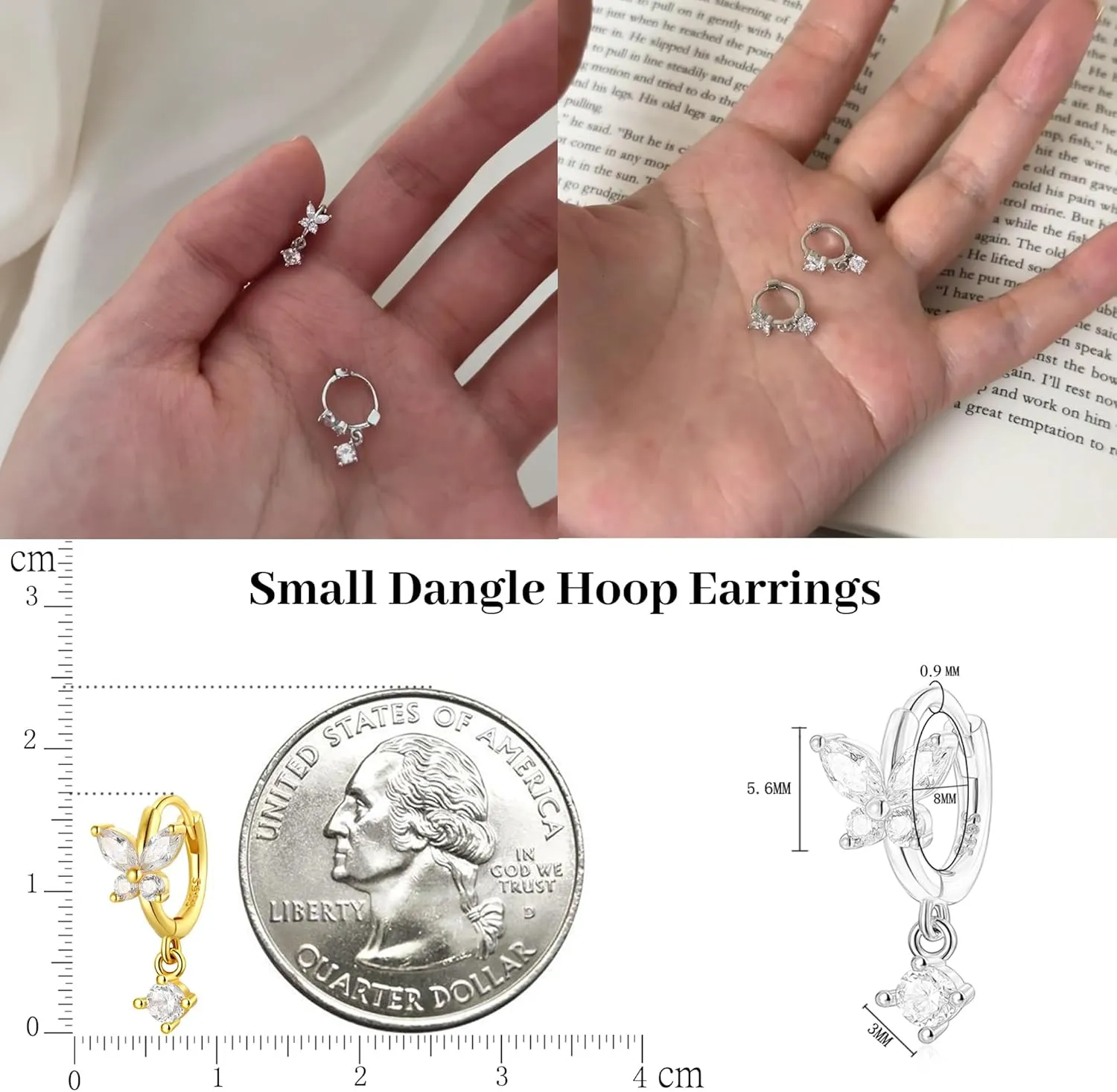 Mini Huggie Hoop Earrings With Dangle Charm 925 Sterling Silver Gold Tiny Small Cz Cubic Zirconia Butterfly Flower Dangling Hoop Earrings