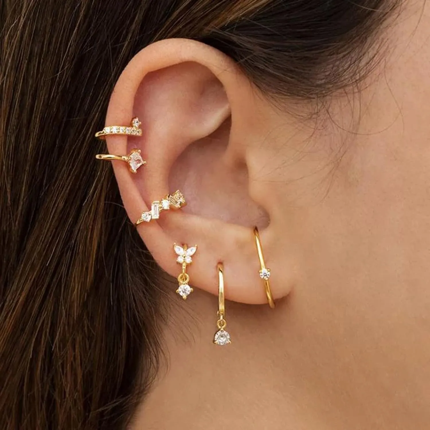 Mini Huggie Hoop Earrings With Dangle Charm 925 Sterling Silver Gold Tiny Small Cz Cubic Zirconia Butterfly Flower Dangling Hoop Earrings