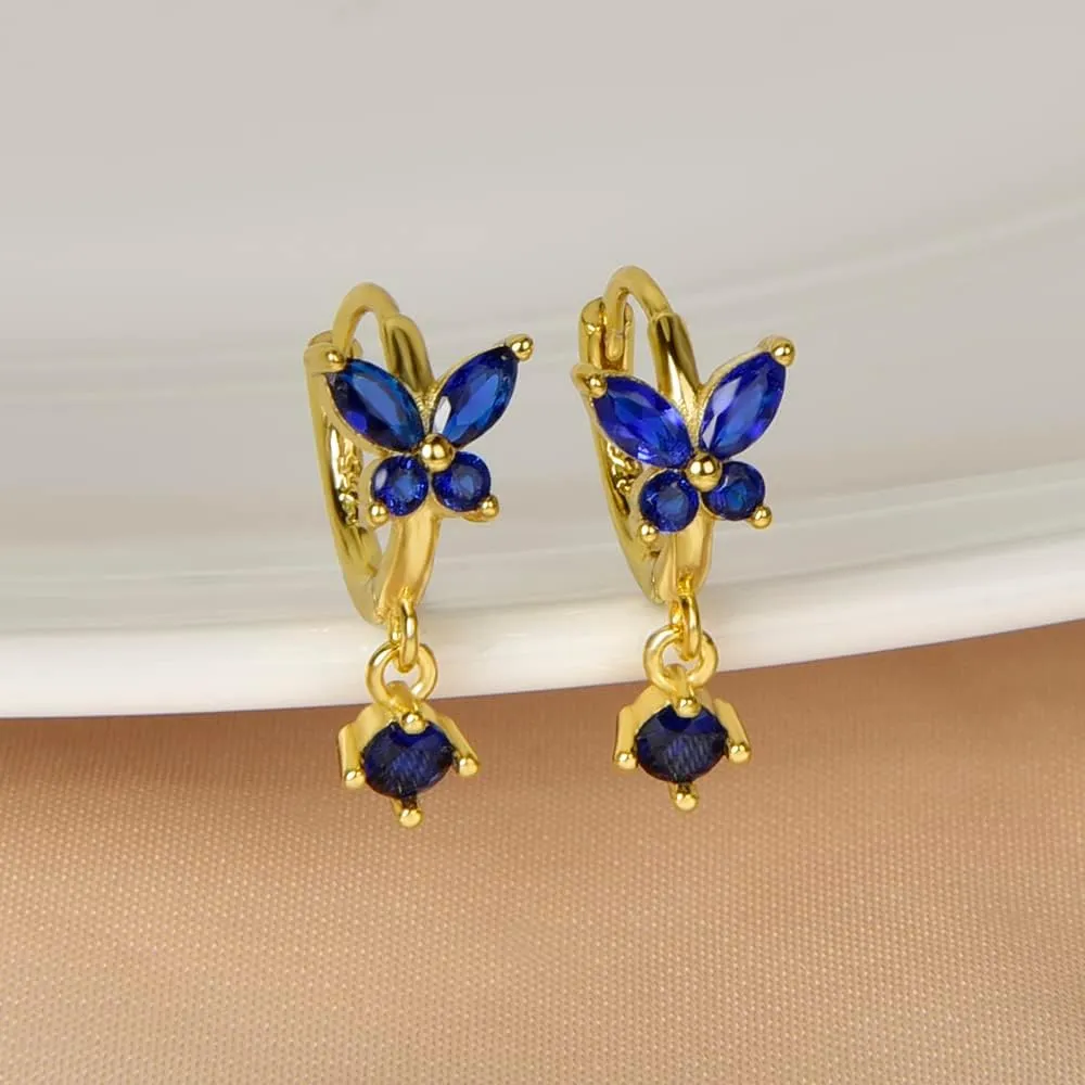 Mini Huggie Hoop Earrings With Dangle Charm 925 Sterling Silver Gold Tiny Small Cz Cubic Zirconia Butterfly Flower Dangling Hoop Earrings