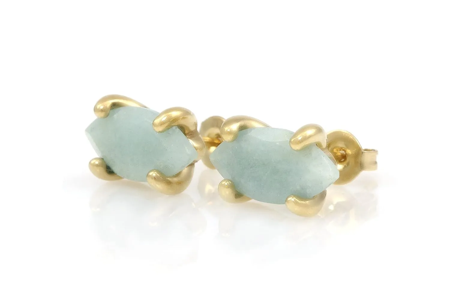 Minimalist Aquamarine Earrings - Marquise Studs for Everyday Wear - Handmade Green Gemstone Jewelry with Box