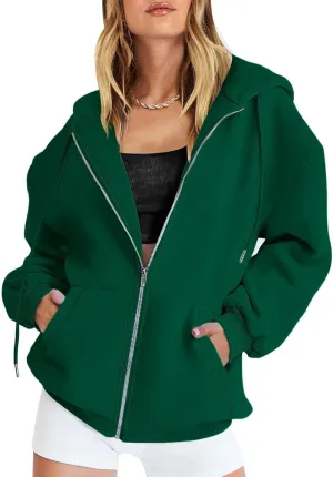 Miyaomn Trendy Zip Up Hoodies for Women Long Sleeve Oversized Sweatshirts Y2K Fall Outfits Casual Fashion Jacket with Pockets