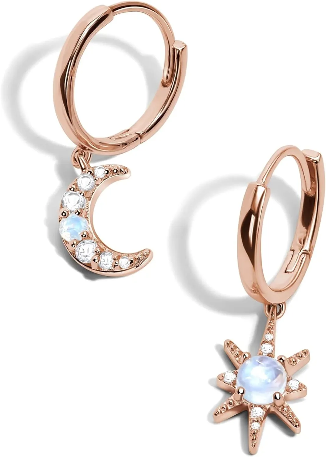 Moon Magic - Authentic Sterling Silver Moonstone Earrings - 18k Rose & Yellow Gold - Real Moonstone Jewelry