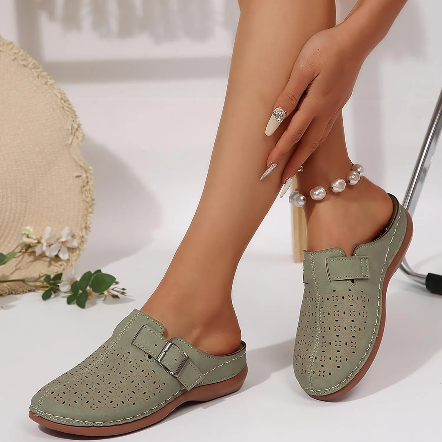 Mules for Women Wedge Sandals Comfortable Dressy Summer Closed Toe Casual Adjustable Hook Loop Alicegana Comfort on Shoes Clogs Platform Orthopedic Ankle Strap Slip On Walking Slippers