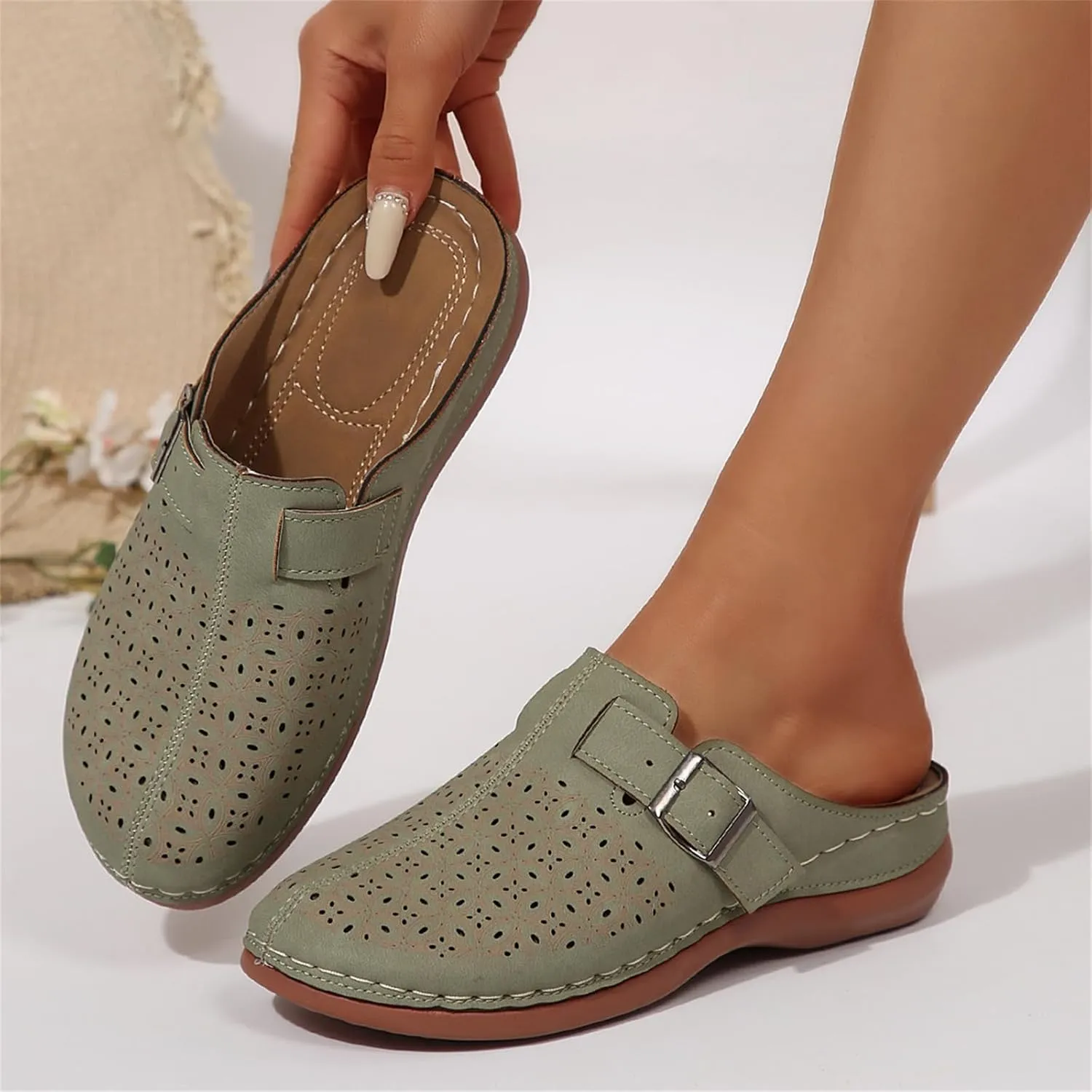 Mules for Women Wedge Sandals Comfortable Dressy Summer Closed Toe Casual Adjustable Hook Loop Alicegana Comfort on Shoes Clogs Platform Orthopedic Ankle Strap Slip On Walking Slippers