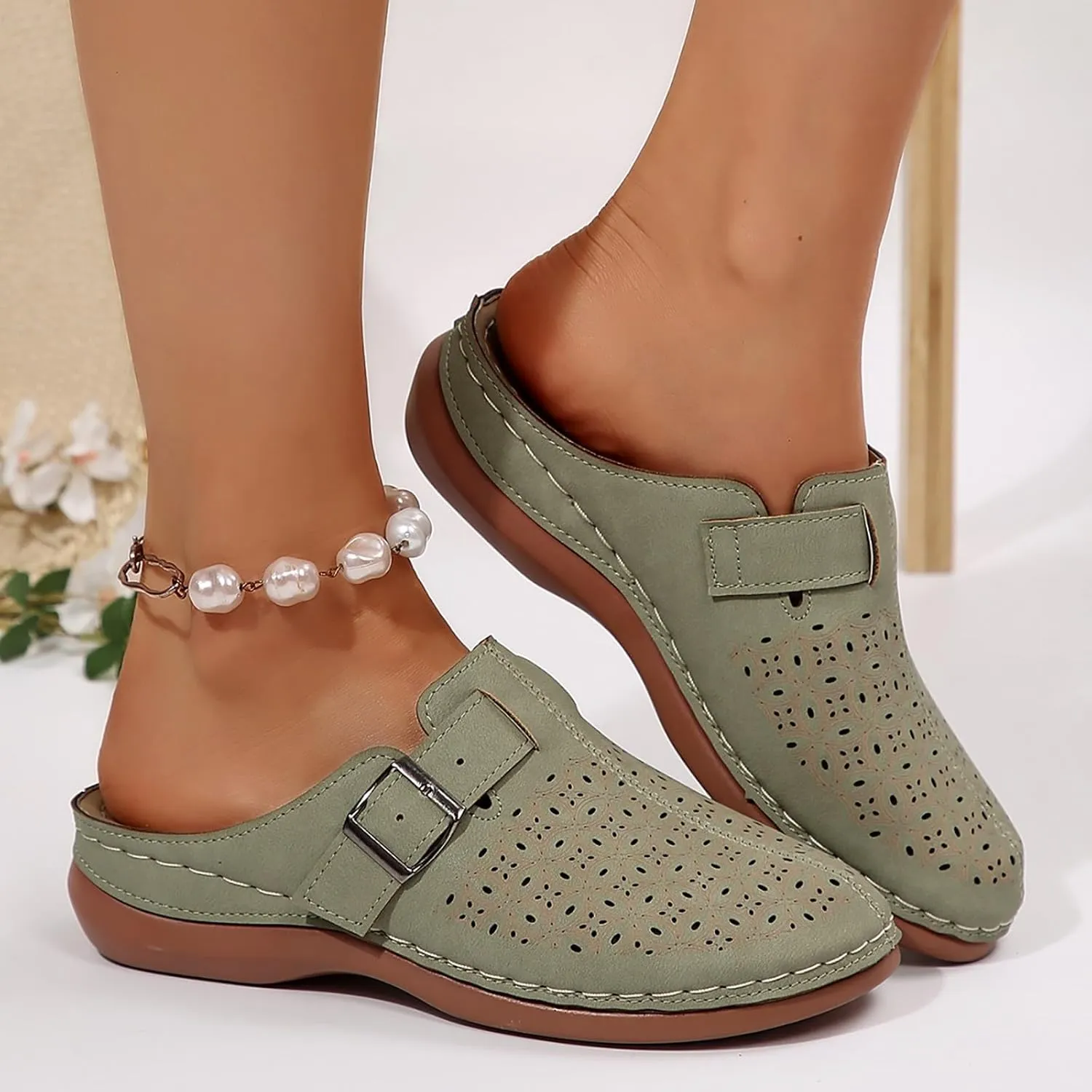 Mules for Women Wedge Sandals Comfortable Dressy Summer Closed Toe Casual Adjustable Hook Loop Alicegana Comfort on Shoes Clogs Platform Orthopedic Ankle Strap Slip On Walking Slippers