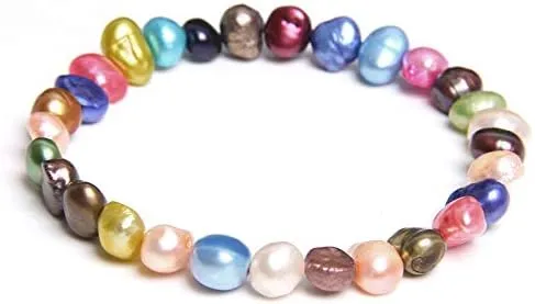 Natural Freshwater Pearls Bracelets Women 2022 Bangles Handmade White Baroque Pearls Beads Elastic Bracelet Men Fashion Jewelry - (Metal Color: 4; Length: 19cm)
