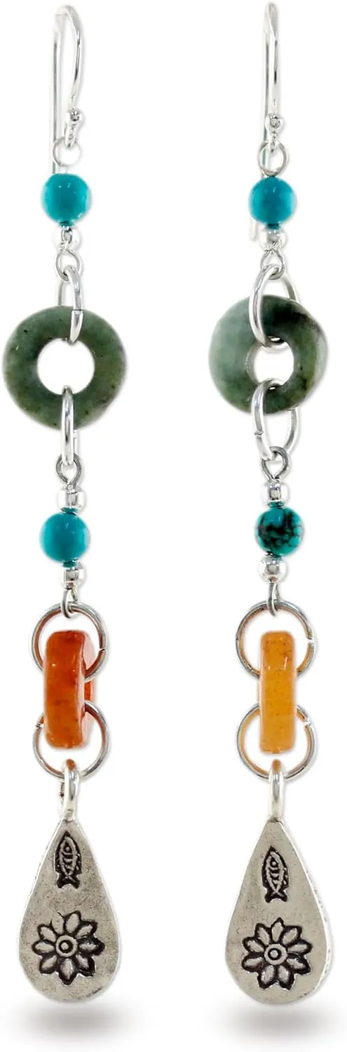 NOVICA Artisan Handcrafted Jade Earrings, Turquoise Beaded Fine Earrings Multi Gem For Women