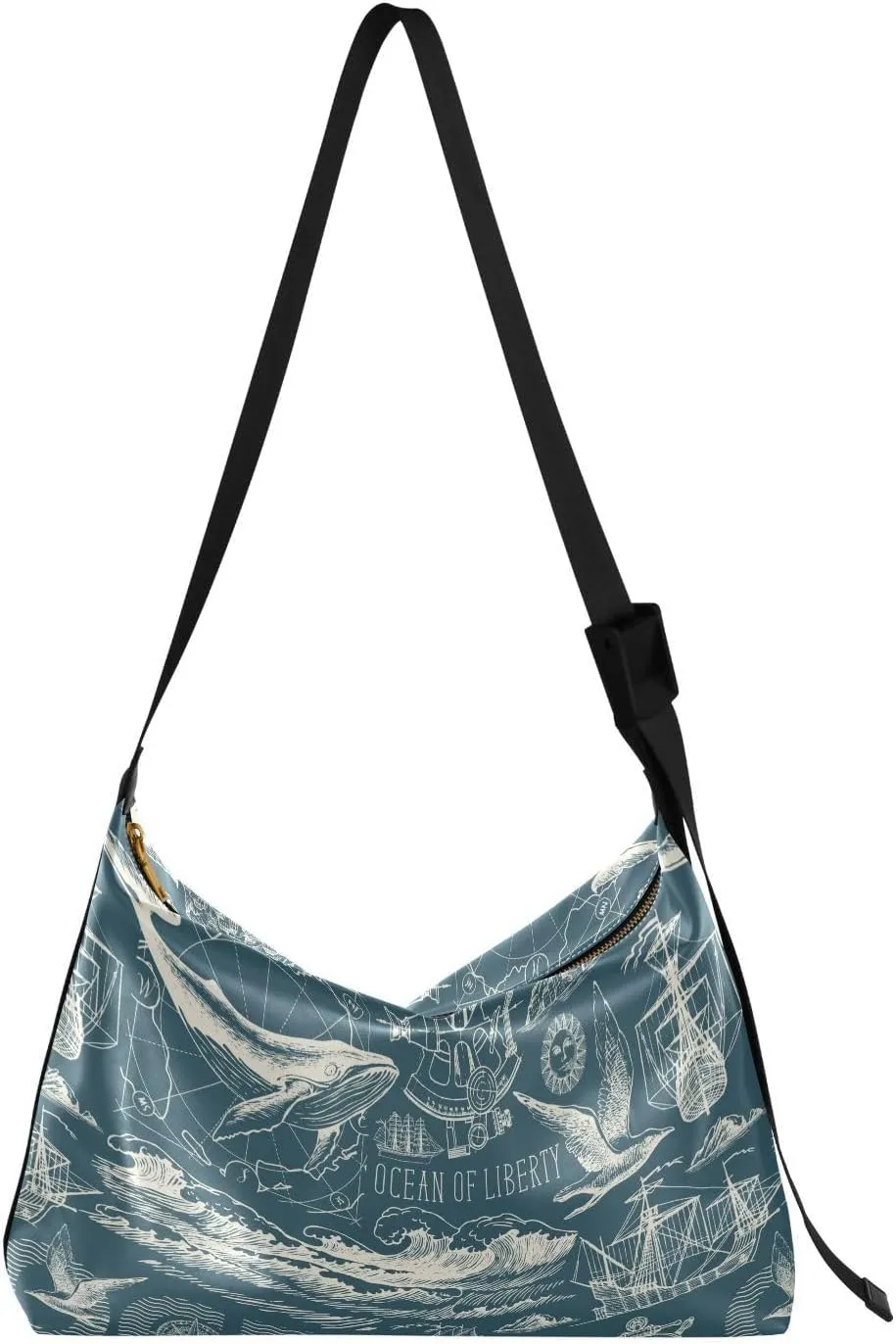 Ocean Theme Hobo Crossbody Bags for Women Leather Large Shoulder Bag Cross Body Sea Adventure Trendy Womens Tote Bags Handbag for Travel Shopping