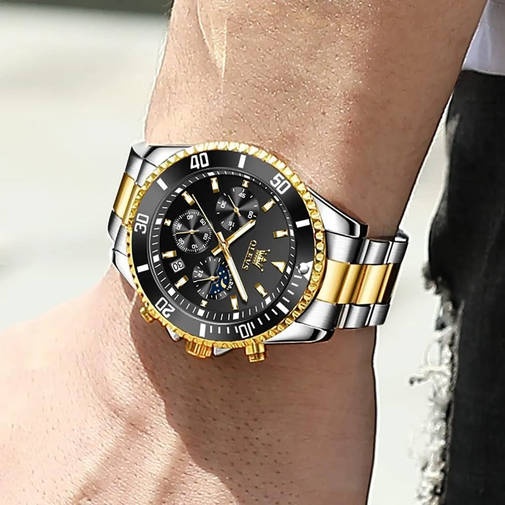 OLEVS Mens Watches Big Face Stainless Steel Waterproof Date Analog Quartz Watches Fashion BusinessWrist Watches for Men