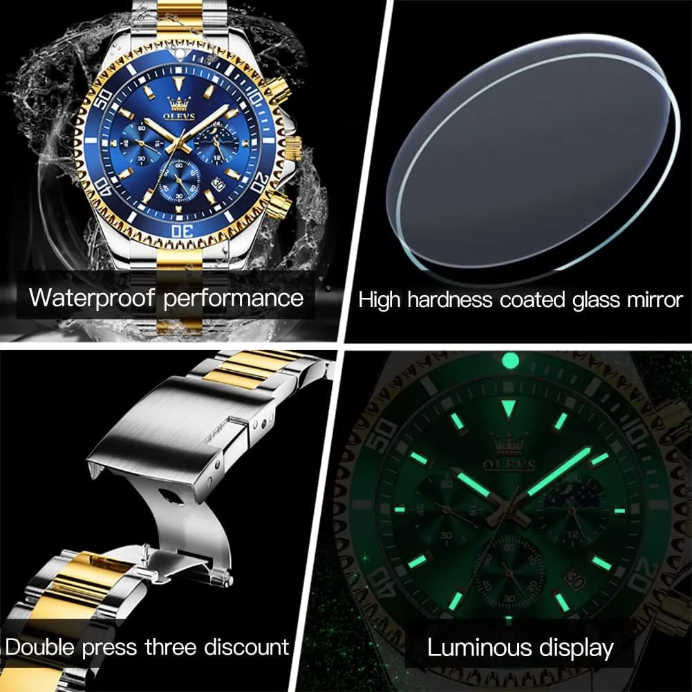 OLEVS Mens Watches Big Face Stainless Steel Waterproof Date Analog Quartz Watches Fashion BusinessWrist Watches for Men