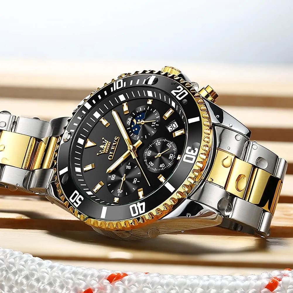 OLEVS Mens Watches Big Face Stainless Steel Waterproof Date Analog Quartz Watches Fashion BusinessWrist Watches for Men