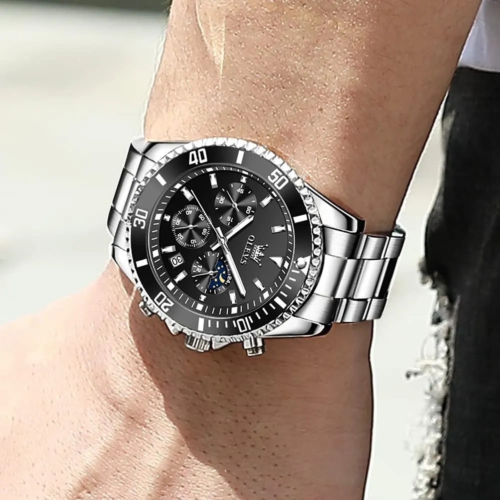 OLEVS Mens Watches Big Face Stainless Steel Waterproof Date Analog Quartz Watches Fashion BusinessWrist Watches for Men